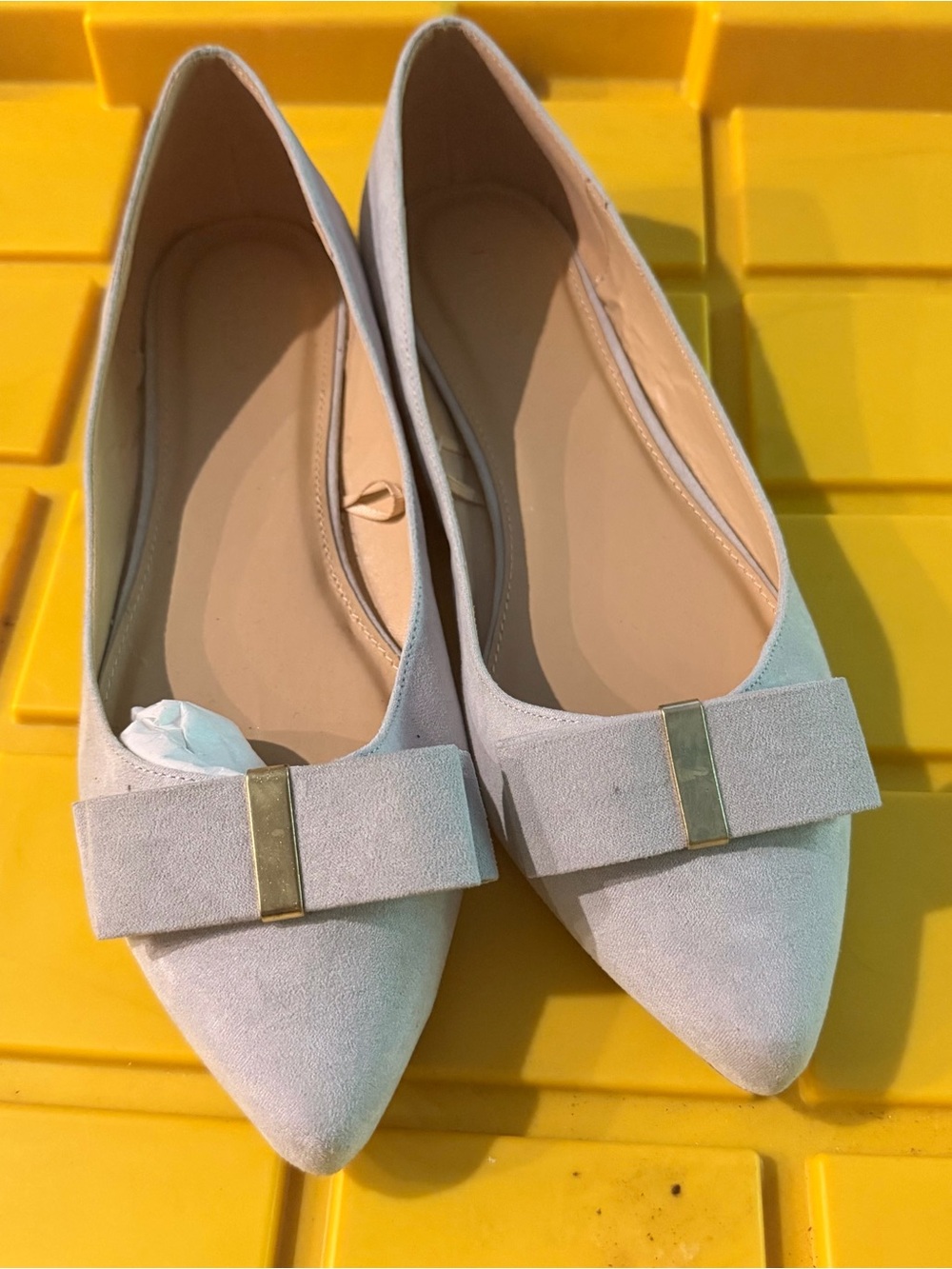 Charlotte Russe Pointed Bow-Accent Flats in Light Beige